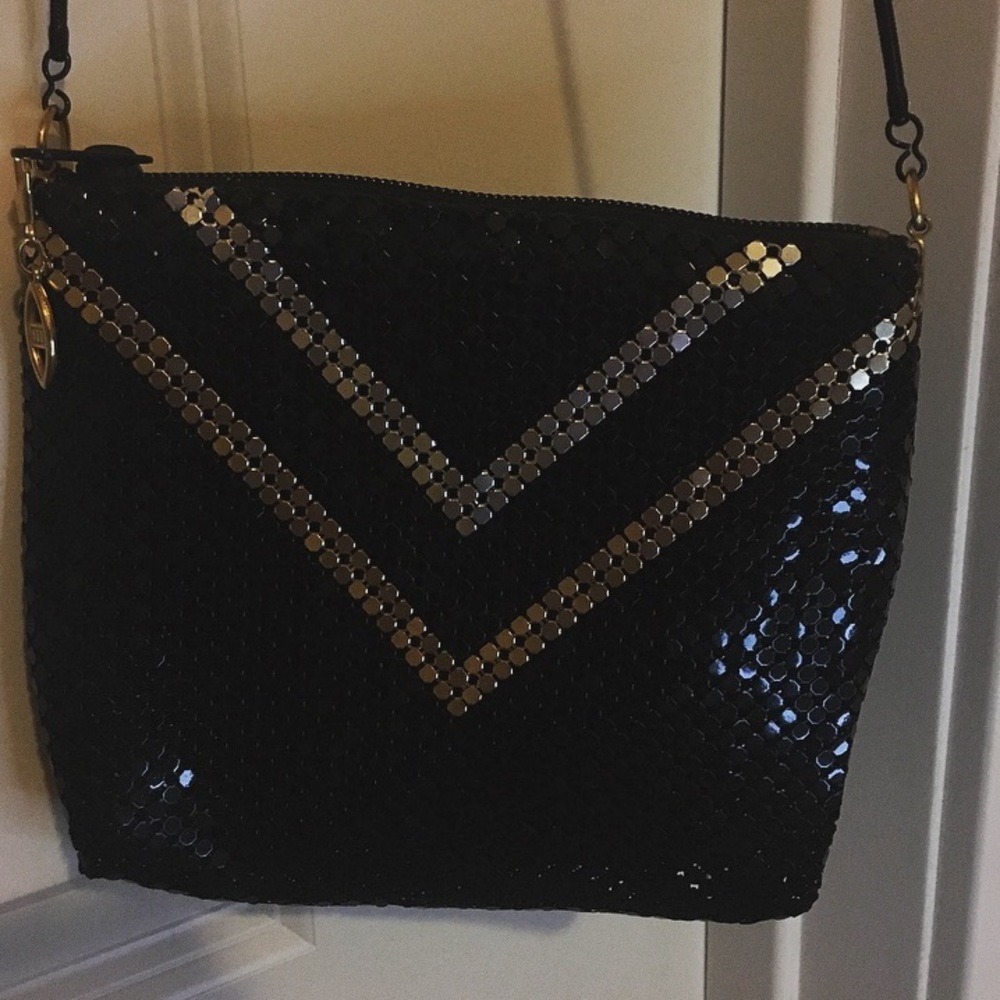 Vintage Black Gold and Silver Metal Link Purse